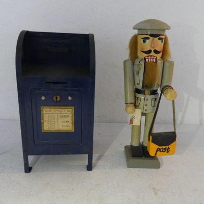 Vintage Postman Nutcracker and Metal Mailbox Bank