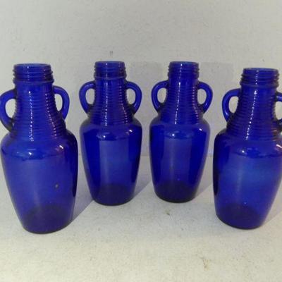Vintage 1970-2000 Set of 4 Madera Glass Co. 2-Handle Jug Cobalt Blue Bottles