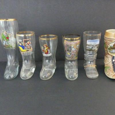 Vintage Glass & Ceramic Boot Steins - 6 in All