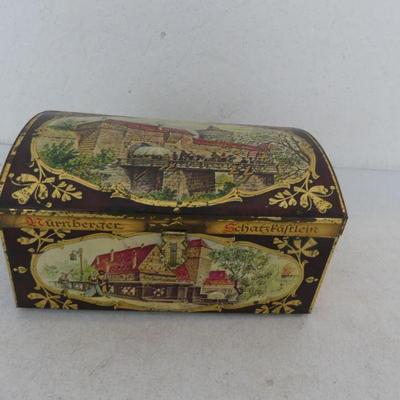 Vintage Nürnberg Treasure Chest Hinged Lid Tin Dome Top Chest