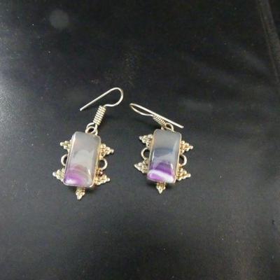 Botswana Agate Dangle Earrings in Sterling Setting - TW 11.9g