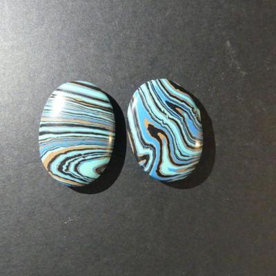 Ready-to-Set Oval Blue Malachite - 35mm x 25mm Each - TW 68.5 ct