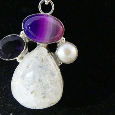 Multi Stone Pendant in Sterling Setting - 22" - TW 28.6g