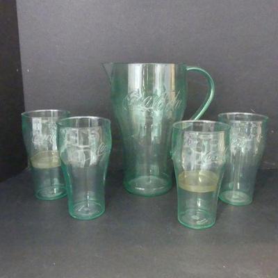 Vintage Coca-Cola Heavy Duty Plastic Beverage Set - 64-Ounce Pitcher & 4 16-Ounce "Glasses"