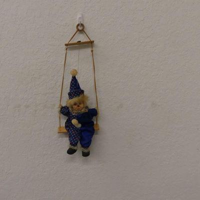 Vintage German Porcelain Hanging Swinging Clown Decorative Item