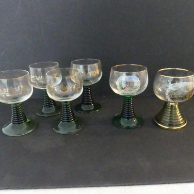 Vintage Set of 6 Colored Stem Cordial/Tasting Glasses