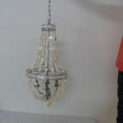 Vintage MCM Mother-of-Pearl Bead 4-Light Swag Lamp - 12" Diameter x 23" Tall