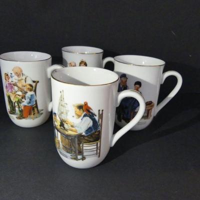 Set of 4 Norman Rockwell Gold Trimmed Cups