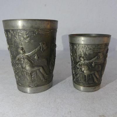Vintage Aachener Frieling Large & Small Pewter Cups