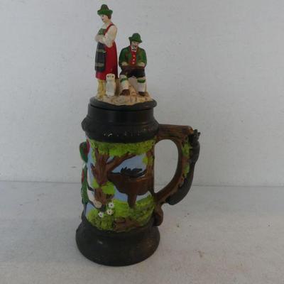 Signed Vintage Hand Painted Lidded Stein - 15" Tall