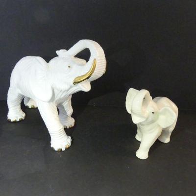 Vintage Pair of Porcelain Elephant Figurines - 5" & 7½" Tall