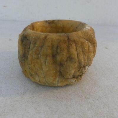 Vintage Russian/German Raw Alabaster Hand Carved Bowl - 3½" Diameter x 2½" Tall