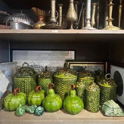 Retro 1970s avocado  basket weave ceramic collection 