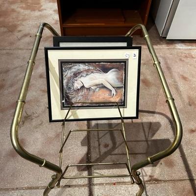 Mcm record/ magazine rack brass