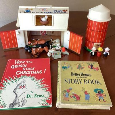 GRLI709 1960’s Fisher-Price Toys & 1957 Dr Seuss & More	1967 Barn with lots of animals and 3 characters. Still makes "...