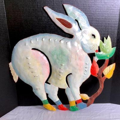 GRLI242 Signed Rodriquez Metal Wall Art	Hand painted bunny metal wall art.
