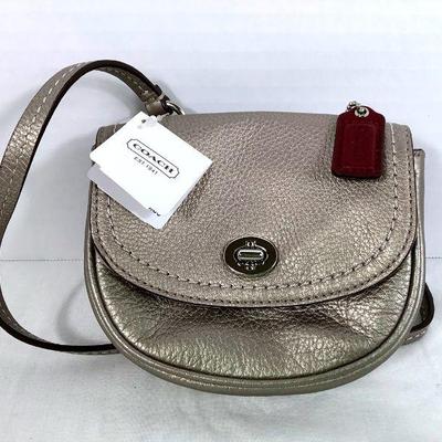 GRLI221 NEW Coach Crossbody Mini	Metallic silver Coach purse. Still has the tags on it.
