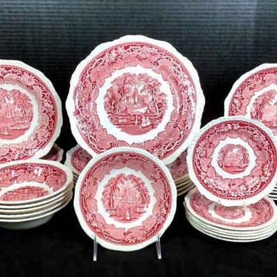 GRLI233 Vintage Mason’s “Vista” Ironstone Transferware	This set includes dinner plates, salad bowls, salad plates and more
