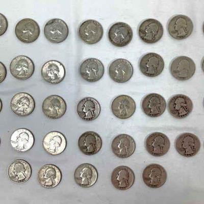 BEDO702 $9.25 In 1934-1963 Silver Quarters	37 coins, 90% silver + 10% copper, see photos for condition
