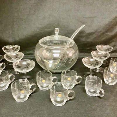 TOSH346 WMF Krystal Etched Punch Bowl With Cups & Martini Glasses	Beautiful punch bowl with ladle. Comes withmatching glasses - 6...