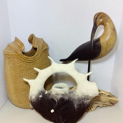 LISU600 Signed Original art Pieces	This lot includes a large grey and white Royal teapot handfelted that has a beautiful gradient and...