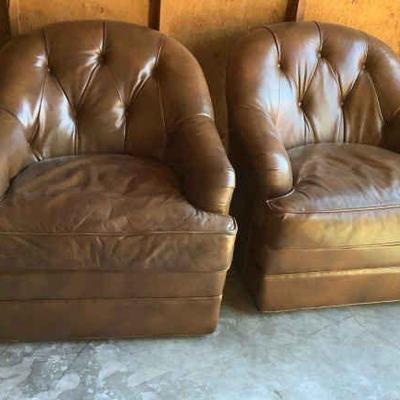 BIGA329 Two Swivel Brown Vinyl Chairs	Chairs are very clean.  Measure approximately 33" Tall x 33" Wide
