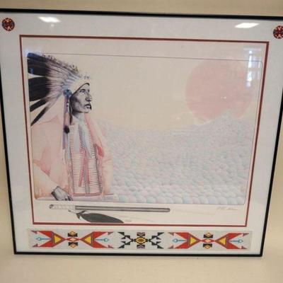 1086	GERRY BIRON SIGNED ARTIST PROOF PRINT *JOURNEY* 34/75 WITH BEADED WORK IN MATTING, APPROXIMATELY 26 IN X 28 IN OVERALL, ARTIST INFO...