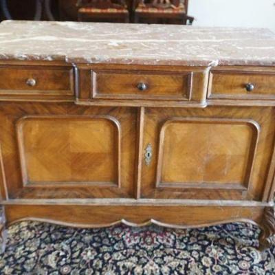 1172	ITALIAN MARBLE TOP 1 DRAWER, 2 DOOR SIDEBOARD , MARBLE BACK SPLASH MISSING, APPROXIMATELY 46 IN X 21 IN X 34 IN H
