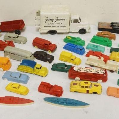 1265	LARGE ASSORTMENT OF VINTAGE TOYS, PLASTIC CARS, TRUCKS & BOATS
