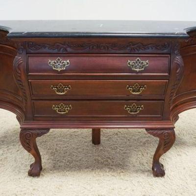 1166	CONTEMPORARY MAHOGANY MARBLE TOP SERVER WITH 3 DRAWERS, 2 DOORS AND BALL AND CLAW FEET, APPROXIMATELY 70 IN X 18 IN X 36 IN H
