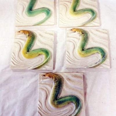 1073	NATALIE SURVING ARCHITECTURAL TILES, SURVING STUDIOS, SERPENT TILES, EACH APPROXIMATELY 6 IN X 6 IN, 5 TILES
