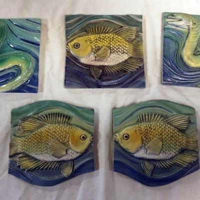 1048	NATALIE SURVING ARCHITECTURAL TILES, SURVING STUDIOS, FISH AND REPTILE TILES, LARGEST APPROXIMATELY 6 IN X 6 IN, 5 TILES
