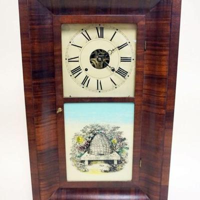 1083	ANTIQUE SHELF CLOCK, CHAUNCEY JEROME WEIGHT DRVIEN OGEE CASE, RESTORED FACE AND TABLET, APPROXIMATELY 5 IN X 16 IN X 26 IN H
