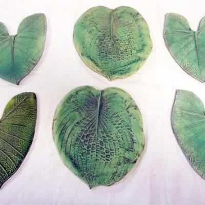 1056	NATALIE SURVING ARCHITECTURAL TILES, SURVING STUDIOS, LEAF TILES,LARGEST APPROXIMATELY 9 IN X 8 IN, 6 TILES
