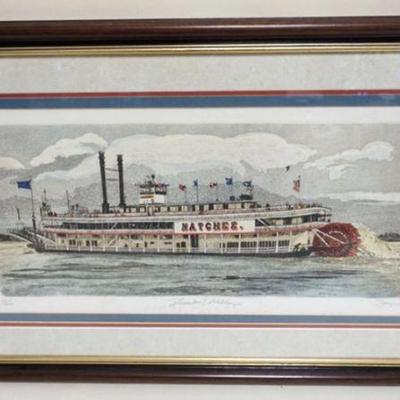 1090	FRAMED LITHOGRAPH *STEAMBOAT NANCHEZ* ARTIST SIGNED 15/200, APPROXIMATELY 19 IN X 31 IN OVERALL
