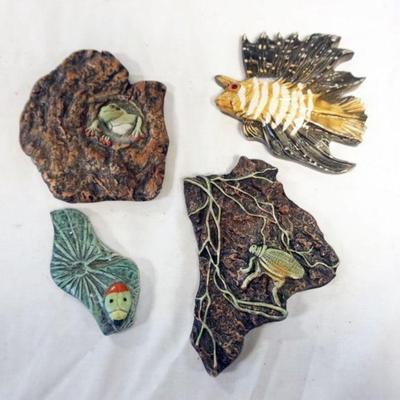 1061	NATALIE SURVING ARCHITECTURAL TILES, SURVING STUDIOS, FISH, FROGS AND LADY BUG TILES, LARGEST APPROXIMATELY 6 IN X 5 IN, 4 TILES
