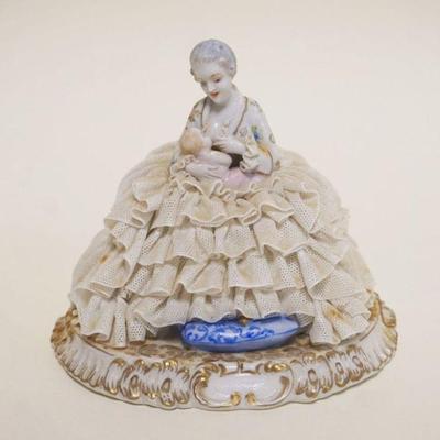 1010	DRESDEN LACE FIGURE OF WOMAN NURSING A BABY, APPROXIMATELY 4 3/4 IN HIGH
