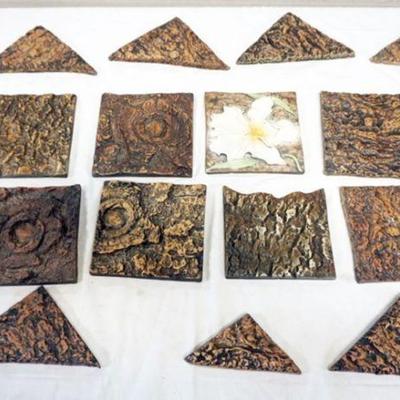 1062	NATALIE SURVING ARCHITECTURAL TILES, SURVING STUDIOS, ASSORTED TREE BARK TILES, LARGEST APPROXIMATELY 6 IN X 6 IN
