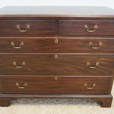 1147	HENKEL HARRIS VIRGINIA GALLERIES SOLID MAHOGANY 5 DRAWER CHEST, APPROXIMATELY 42 IN X 21 IN X 35 IN H, SOME BLEMISHES ON TOP SURFACE

