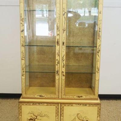 1145	DREXEL CRYSTAL CABINET WITH ASIAN INSPIRED DESIGN, BEVELED GLASS DOORS AND 3 ADJUSTABLE SHELVES WITH INTERIOR LIGHTS, APPROXIMATELY...