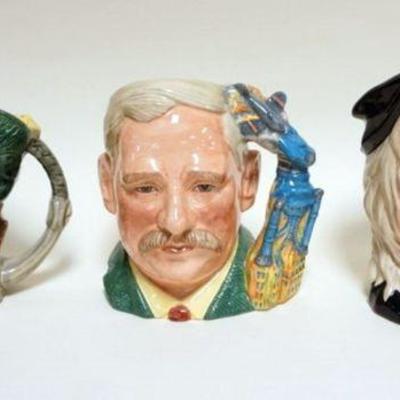 1015	3 ROYAL DOULTON TOBIES, HAMLET, HG WELLS, THE CAVALIER, TALLEST APPROXIMATELY 8 IN
