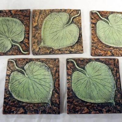 1063	NATALIE SURVING ARCHITECTURAL TILES, SURVING STUDIOS, LEAF AND TREE BARK TILES, EACH APPROXIMATELY 6 IN X 6 IN, 5 TILES
