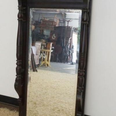 1201	VICTORIAN HANGING MIRROR WITH TURNED COLUMNS, APPROXIMATELY 27 IN X 52 IN H
