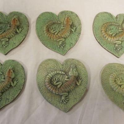 1055	NATALIE SURVING ARCHITECTURAL TILES, SURVING STUDIOS, HEART SHAPED REPTILE TILES, EACH APPROXIMATELY 6 IN X 6 1/2 IN, 6 TILES
