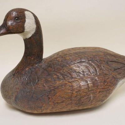 1084	LARGE CARVED WOOD GOOSE, SIGNED ROBERT LEWIS 1987, APPROXIMATELY 11 IN X 22 IN X 14 IN
