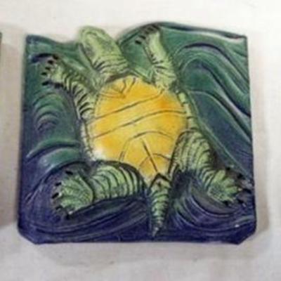 1070	NATALIE SURVING ARCHITECTURAL TILES, SURVING STUDIOS, SEA TURTLE TILES, EACH APPROXIMATELY 6 IN X 6 IN, 3 TILES
