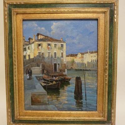1097	CONTEMPORARY OIL PAINTING ON CANVAS, VENETIAN CANAL SCENE, APPROXIMATELY 24 IN X 28 IN OVERALL

