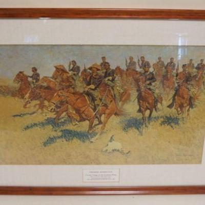 1094	FRAMED AND MATTED FREDERIC REMINGTON CAVALRY CHARGE ON SOUTHERN PLAINS, APPROXIMATELY 33 IN X 23 IN OVERALL
