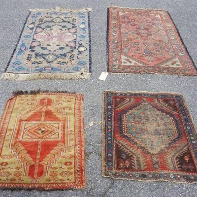 1227	GROUP OF 4 PERSIAN THROW RUGS, LARGEST APPROXIMATELY 2 FT 10 IN X 5 FT 
