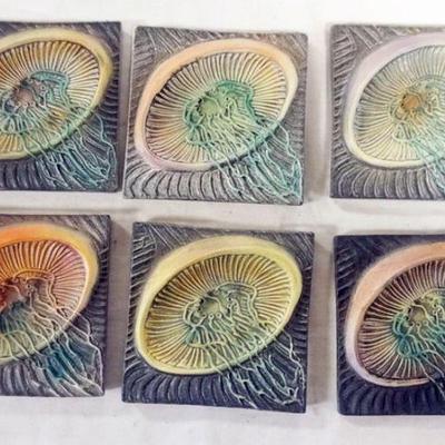 1065	NATALIE SURVING ARCHITECTURAL TILES, SURVING STUDIOS, JELLY FISH TILES, EACH APPROXIMATELY 4 IN X 4 IN, 6 TILES
